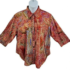 Lauren Ralph Lauren 3XL MultiColored Natural and Gold Paisley Aztec Print Blouse